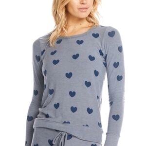 CHASER Heart Print Long Sleeve Sweater
